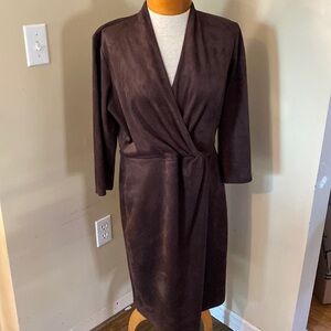 J. McLaughlin Womens Lillian Brown Faux Suede Dress | Sz L office wear business